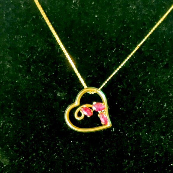 Vintage Donald Brue & Co DEC 14K Gold Electroplated Heart Necklace Red Gemstone - Picture 3 of 7